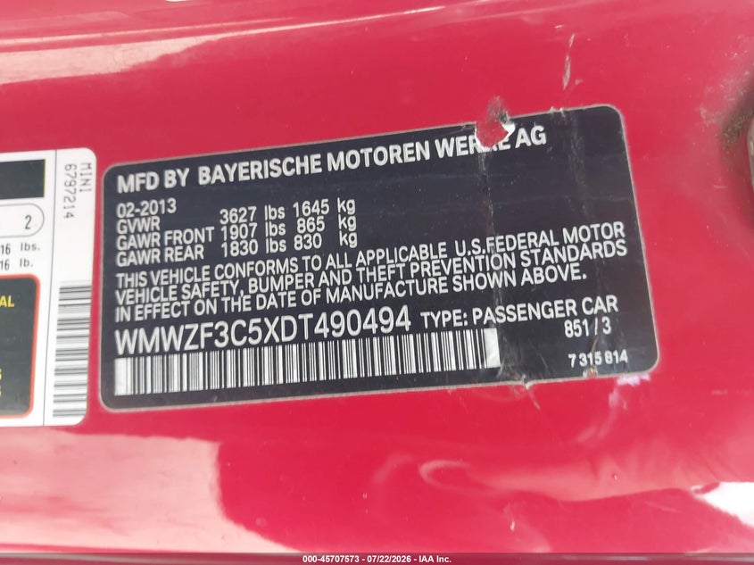2013 Mini Clubman VIN WMWZF3C5XDT490494 IAAI salvage auction — FRONT END, Salvage Title, sold $525 on 2026-08-19 (photo 9)