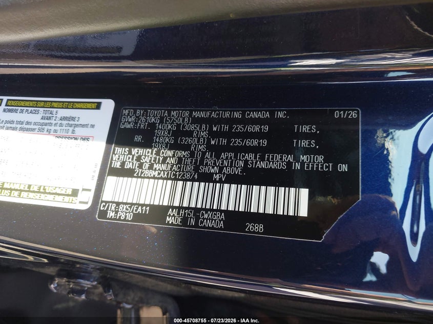 2026 Lexus Rx VIN 2T2BBMCAXTC123874 IAAI salvage auction — FRONT END, Wait Title, sold $29,000 on 2026-09-08 (photo 9)