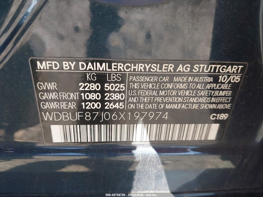 2006 Mercedes-benz E-klasse VIN WDBUF87J06X197974 IAAI salvage auction — REAR END, Salvage (Pennsylvania), sold $425 on 2026-08-14 (photo 9)