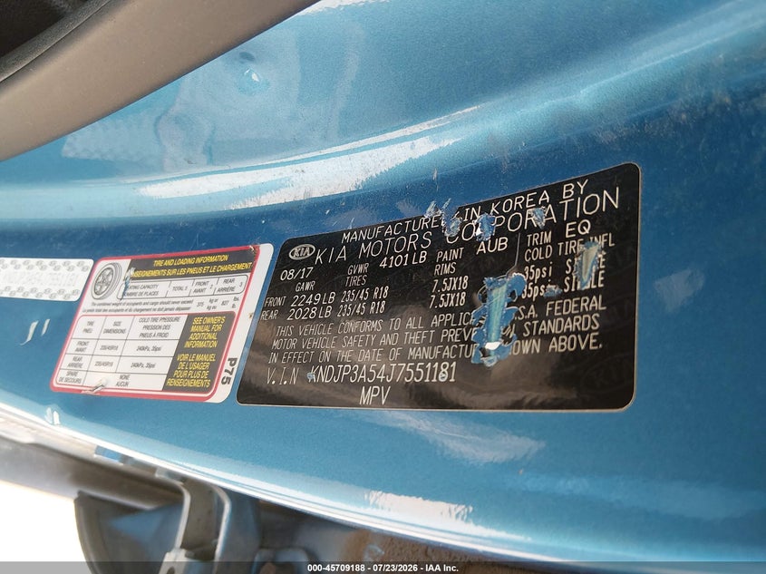 2018 Kia Soul VIN KNDJP3A54J7551181 IAAI salvage auction — NORMAL WEAR, Clear (Illinois), sold $25 on 2026-07-29 (photo 9)