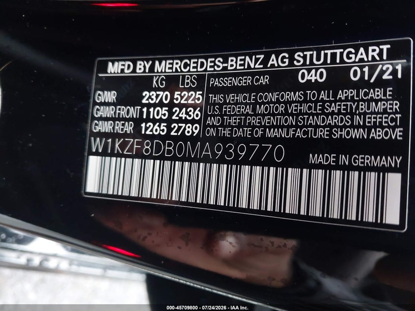 2021 Mercedes-Benz E-Class VIN W1KZF8DB0MA939770 IAAI salvage auction — Side, Salvage (North Carolina), sold $20,200 on 2026-09-23 (photo 9)