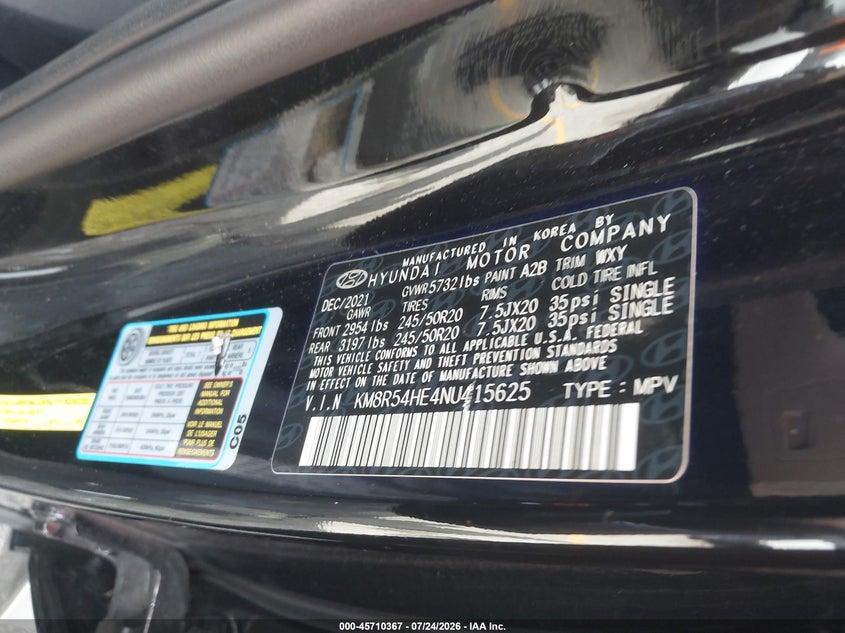 2022 Hyundai Palisade VIN KM8R54HE4NU415625 IAAI salvage auction — REAR END, Wait Title, sold $5,700 on 2026-09-03 (photo 9)