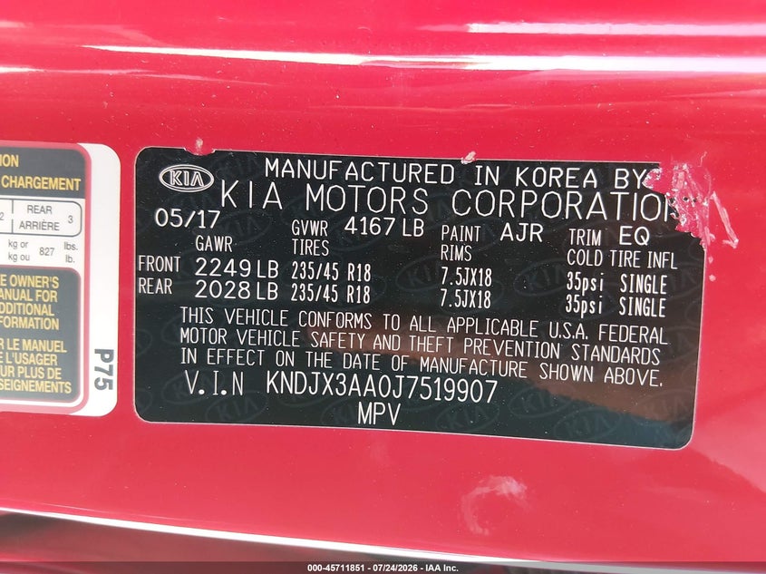 2018 Kia Soul VIN KNDJX3AA0J7519907 IAAI salvage auction — REAR END, Wait Title, sold $2,900 on 2026-08-24 (photo 9)