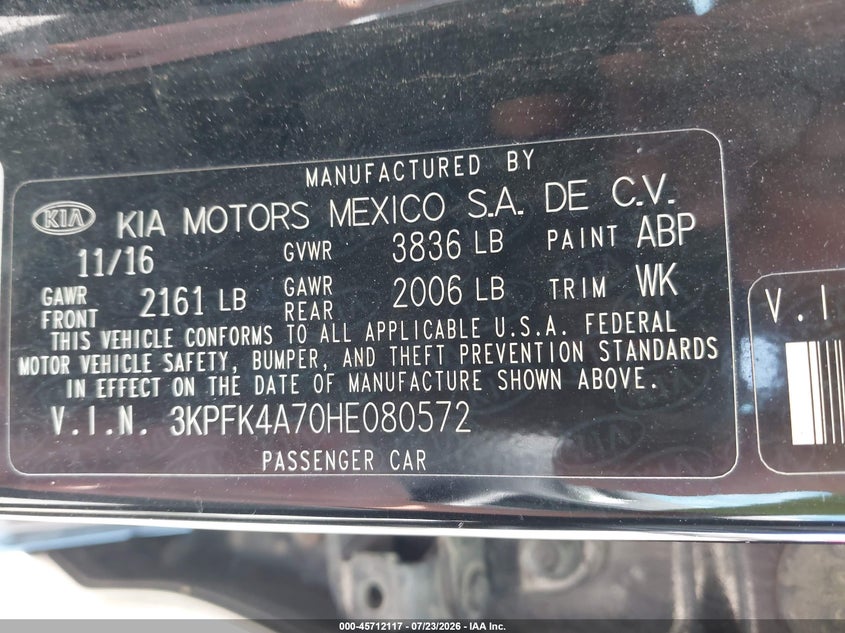 2017 Kia Forte VIN 3KPFK4A70HE080572 IAAI salvage auction — REAR END, Salvage (Illinois), sold $525 on 2026-08-24 (photo 9)