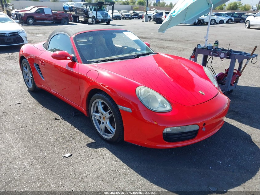 2005 Porsche Boxster VIN WP0CA29895U711971 IAAI salvage auction — LEFT FRONT, Salvage Certificate (California), sold $4,225 on 2026-08-11 (photo 1)