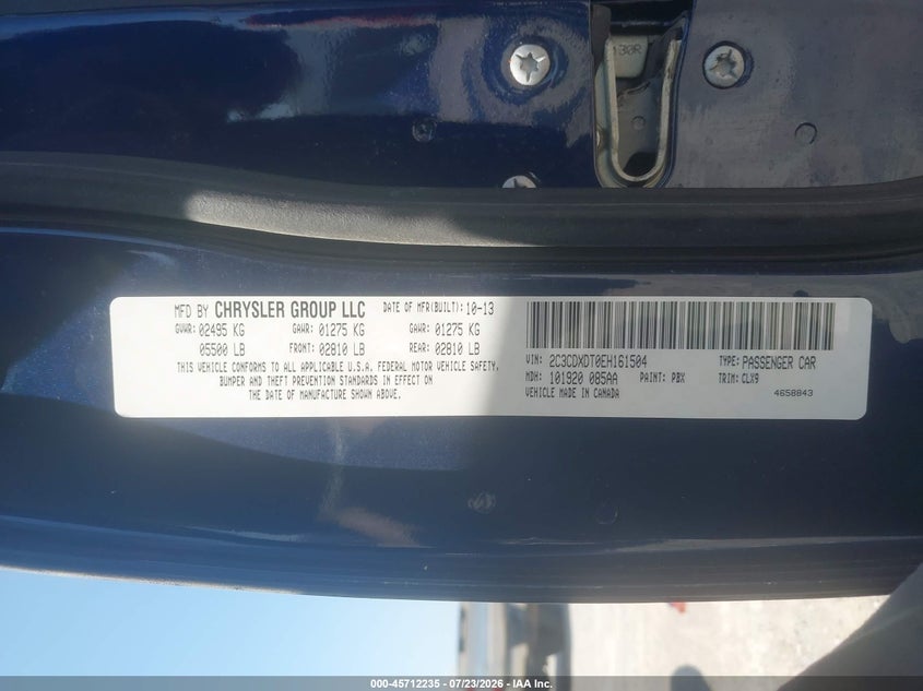 2014 Dodge Charger VIN 2C3CDXDT0EH161504 IAAI salvage auction — RIGHT SIDE, Rebuilt (Oklahoma), sold $725 on 2026-08-22 (photo 9)