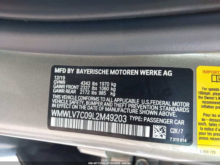 2020 Mini Clubman VIN WMWLV7C09L2M49203 IAAI salvage auction — FRONT END, Salvage Title, sold $2,150 on 2026-08-14 (photo 9)