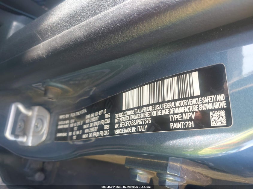 2018 Fiat 500x VIN ZFBCFXAB8JP677376 IAAI salvage auction — NORMAL WEAR, Clear (Colorado), sold $900 on 2026-08-04 (photo 9)