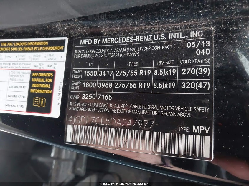 2013 Mercedes-benz Gl-class VIN 4JGDF7CE5DA247977 IAAI salvage auction — NORMAL WEAR, Clear (New Jersey), sold $1,100 on 2026-08-15 (photo 9)