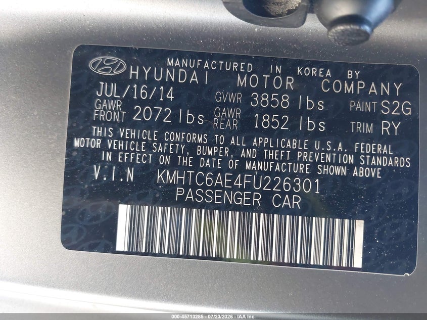 2015 Hyundai Veloster VIN KMHTC6AE4FU226301 IAAI salvage auction — FRONT END, Clear (Florida), sold $25 on 2026-07-29 (photo 9)