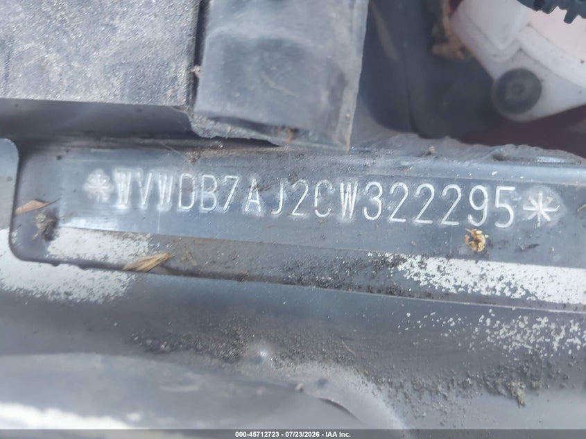 2012 Volkswagen Golf VIN WVWDB7AJ2CW322295 IAAI salvage auction — FRONT & REAR, Salvage Title, sold $500 on 2026-08-04 (photo 9)