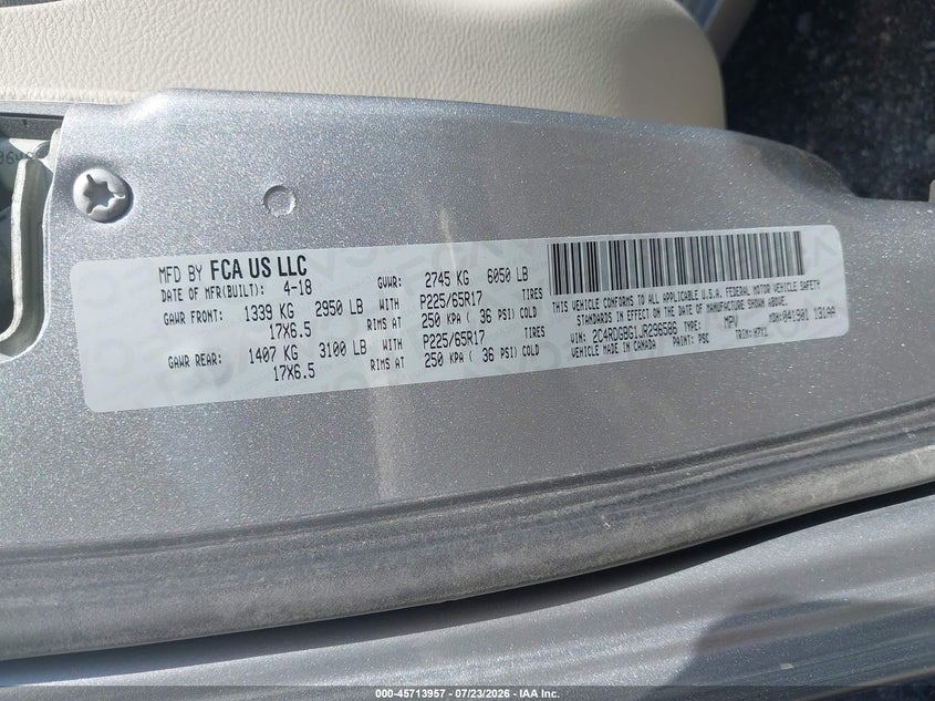 2018 Dodge Grand caravan VIN 2C4RDGBG1JR296586 IAAI salvage auction — NORMAL WEAR, SF97 (Ohio), sold $12,300 on 2026-09-15 (photo 9)