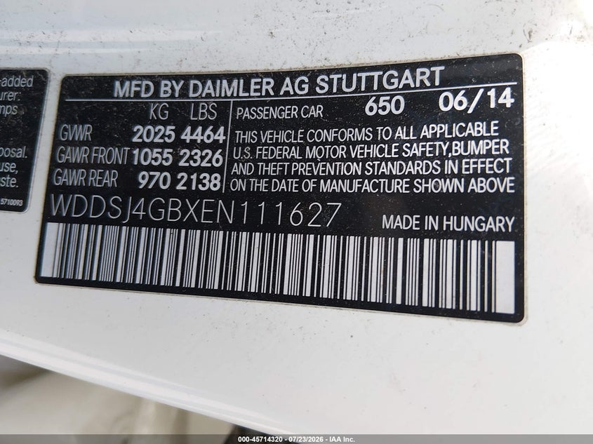 2014 Mercedes-benz Cla-klasse VIN WDDSJ4GBXEN111627 IAAI salvage auction — NORMAL WEAR, Wait Title, sold $1,350 on 2026-08-11 (photo 9)