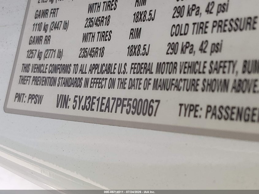 2023 Tesla Model 3 VIN 5YJ3E1EA7PF590067 IAAI salvage auction — REAR END, Salvage Title, sold $9,975 on 2026-09-19 (photo 9)