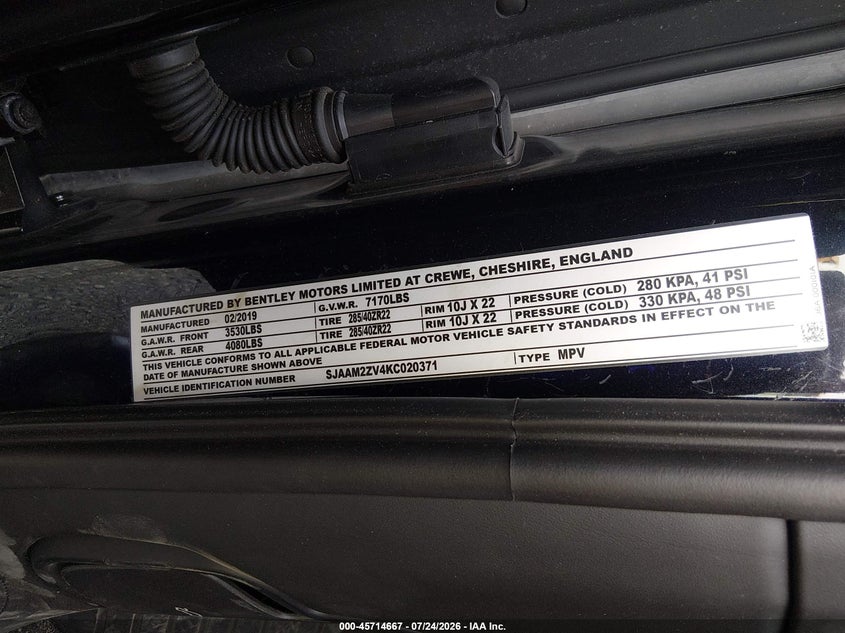 2020 Bentley Bentayga VIN SJAAM2ZV0LC030669 IAAI salvage auction — THEFT, Salvage Title, sold $1,050 on 2026-09-03 (photo 9)
