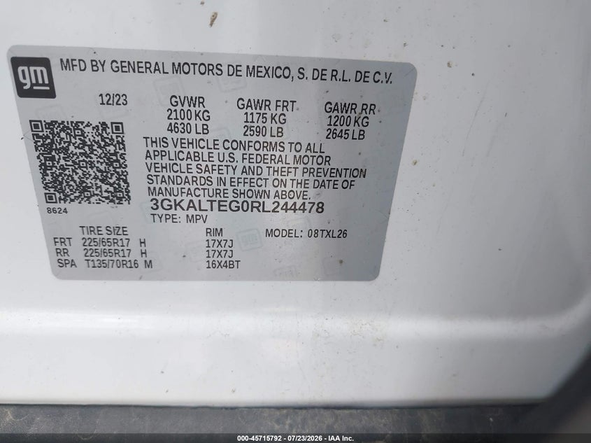 2024 Gmc Terrain VIN 3GKALTEG0RL244478 IAAI salvage auction — NORMAL WEAR, Sf97 (New York), sold $13,900 on 2026-08-20 (photo 9)