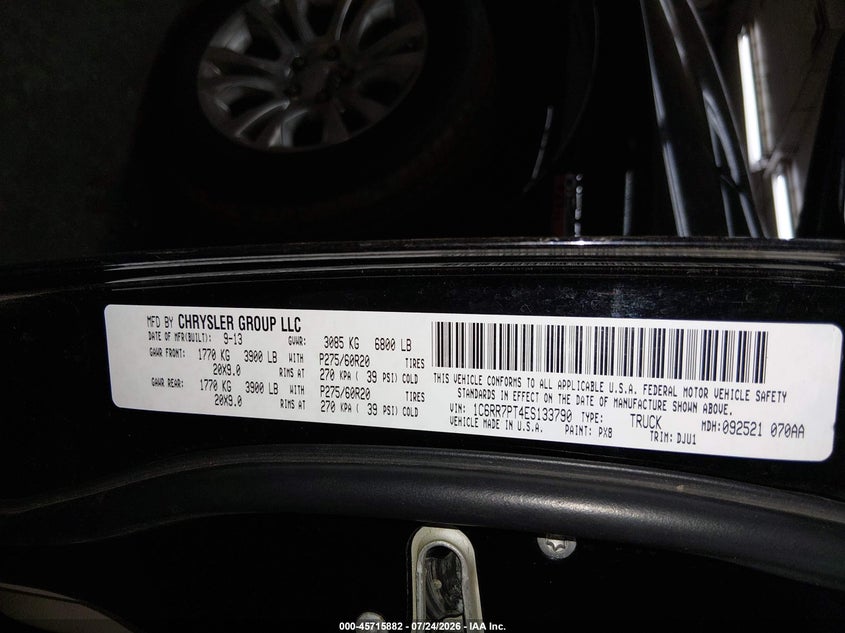 2014 Ram 1500 VIN 1C6RR7PT4ES133790 IAAI salvage auction — REAR END, Wait Title, sold $4,800 on 2026-09-22 (photo 9)