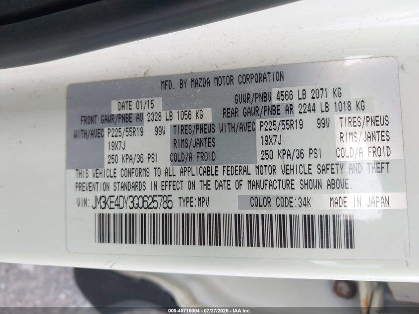 2016 Mazda Cx-5 VIN JM3KE4DY3G0625785 IAAI salvage auction — NORMAL WEAR, Clear (New York), sold $2,150 on 2026-07-30 (photo 9)