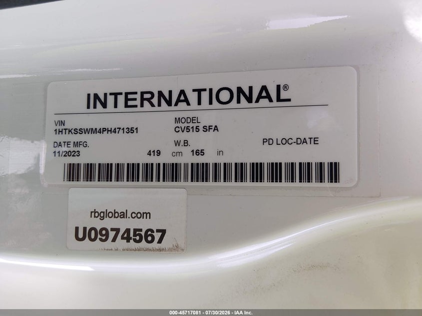 2023 International VIN 1HTKSSWM4PH471351 IAAI salvage auction — NORMAL WEAR, Certificate Of Origin (New York), sold $61,100 on 2026-09-02 (photo 8)