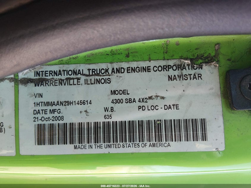 2009 International 4000 series VIN 1HTMMAAN29H145614 IAAI salvage auction — RIGHT REAR, Clear (California), sold $1,300 on 2026-09-11 (photo 8)