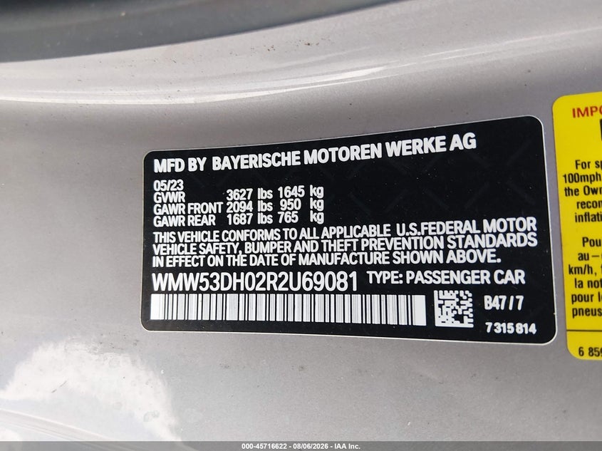 2024 Mini Hard top VIN WMW53DH02R2U69081 IAAI salvage auction — LEFT FRONT, Salvage Title, sold $8,700 on 2026-09-04 (photo 9)