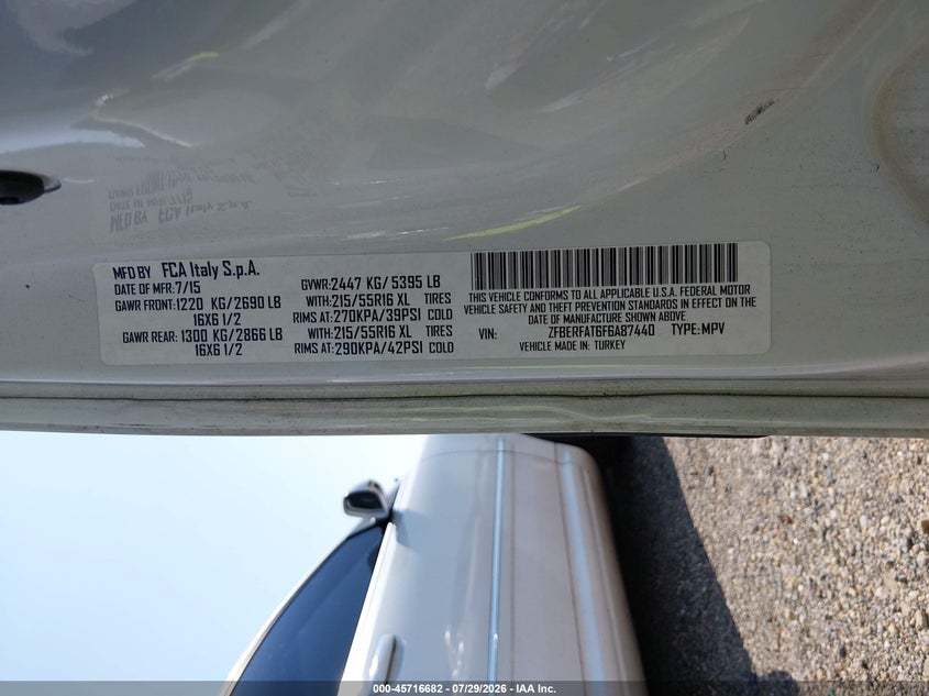2015 Ram Promaster city VIN ZFBERFAT6F6A87440 IAAI salvage auction — FRONT END, Salvage - Greater Than 75% (Maryland), sold $525 on 2026-08-13 (photo 9)