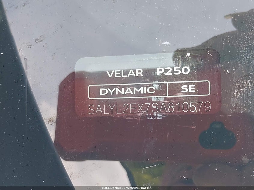 2025 Land rover Range rover velar VIN SALYL2EX7SA810579 IAAI salvage auction — LEFT FRONT, Enterprise Vehicles Clear Only (Florida), sold $15,100 on 2026-07-30 (photo 9)