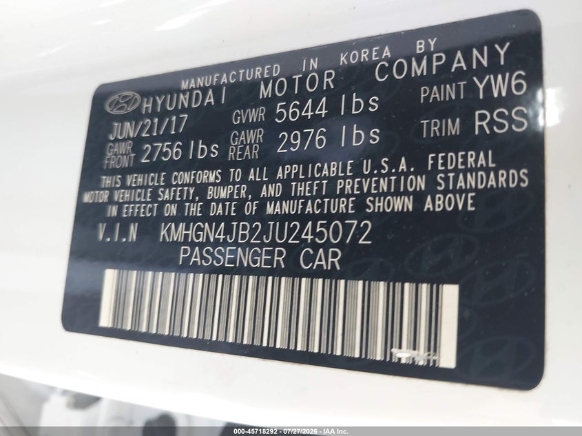 2018 Genesis G80 VIN KMHGN4JB2JU245072 IAAI salvage auction — FRONT END, Wait Title, sold $3,125 on 2026-09-15 (photo 9)