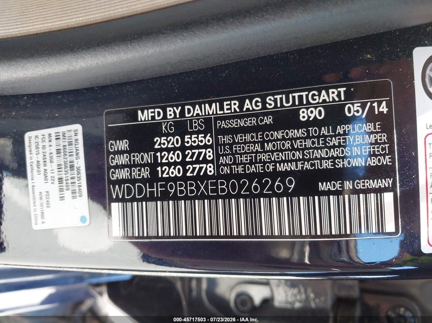 2014 Mercedes-benz E-klasse VIN WDDHF9BBXEB026269 IAAI salvage auction — LEFT REAR, Salvage Title, sold $4,250 on 2026-08-05 (photo 9)