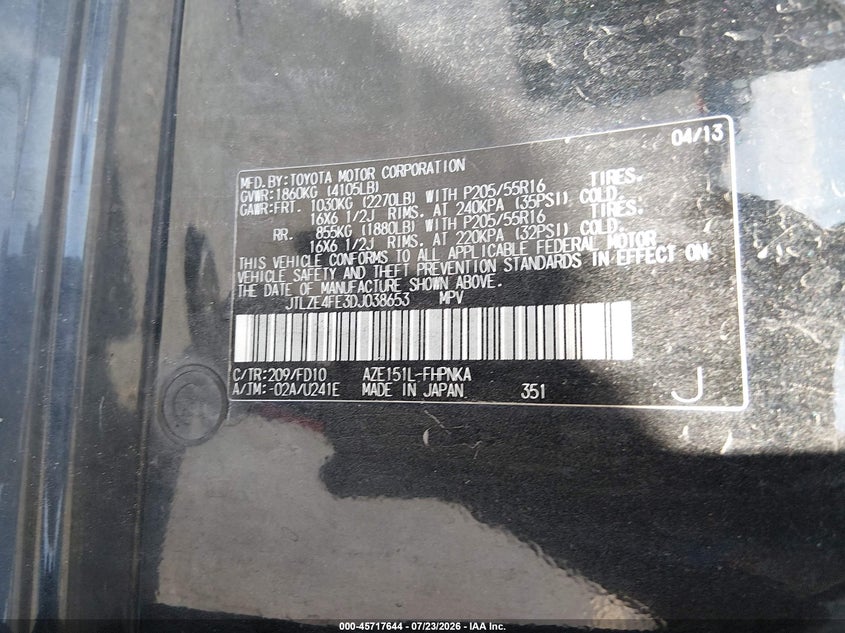 2013 Scion Xb VIN JTLZE4FE3DJ038653 IAAI salvage auction — NORMAL WEAR, Clear (Nevada), sold $1,775 on 2026-07-31 (photo 9)