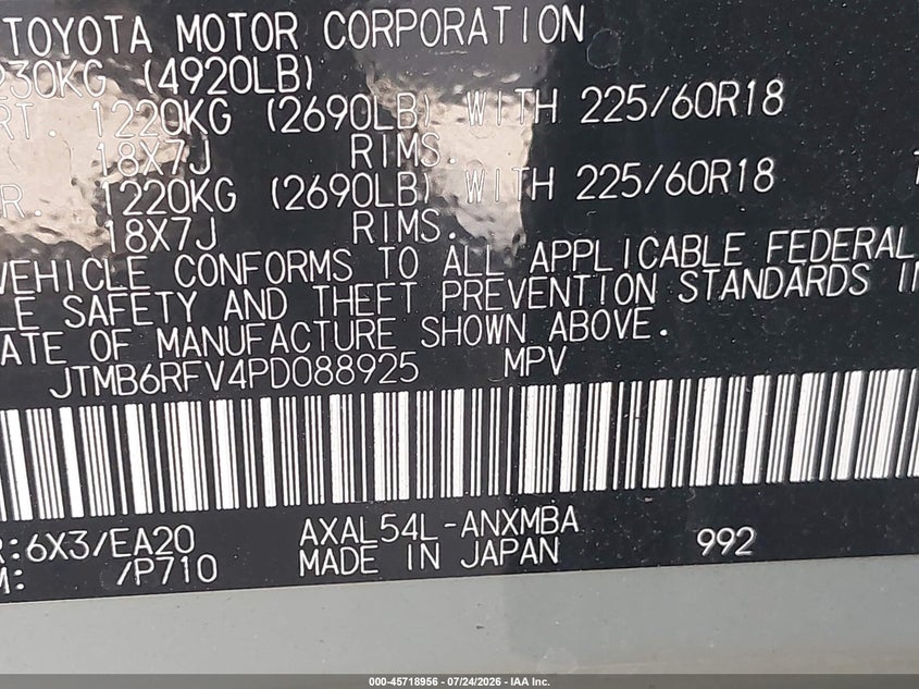 2023 Toyota Rav 4 VIN JTMB6RFV4PD088925 IAAI salvage auction — LEFT FRONT, Wait Title, sold $8,600 on 2026-08-26 (photo 9)