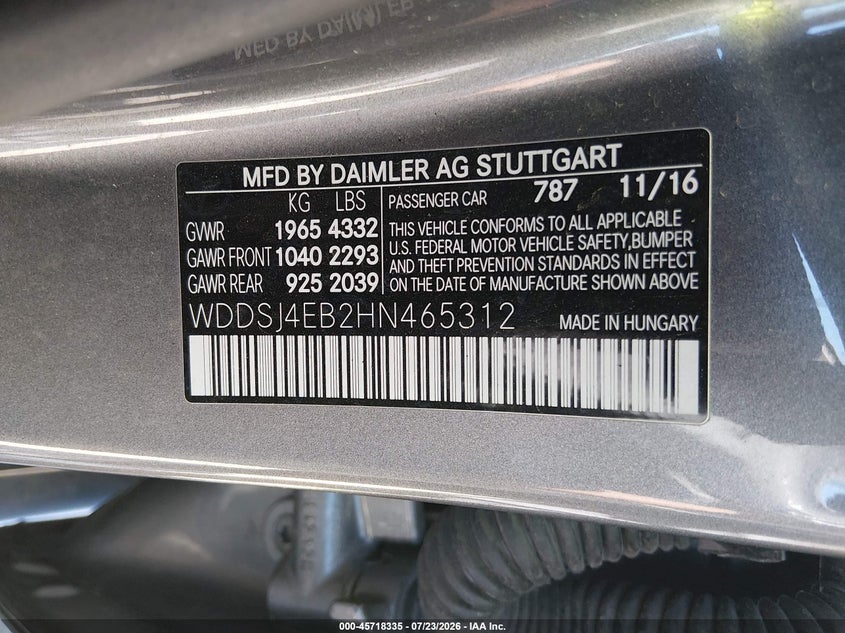 2017 Mercedes-benz Cla-klasse VIN WDDSJ4EB2HN465312 IAAI salvage auction — RIGHT SIDE, Salvage Title, sold $2,875 on 2026-08-19 (photo 9)