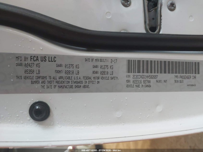 2017 Chrysler 300 VIN 2C3CCAGG1HH582697 IAAI salvage auction — FRONT END, Salvage Title, sold $1,900 on 2026-08-20 (photo 9)