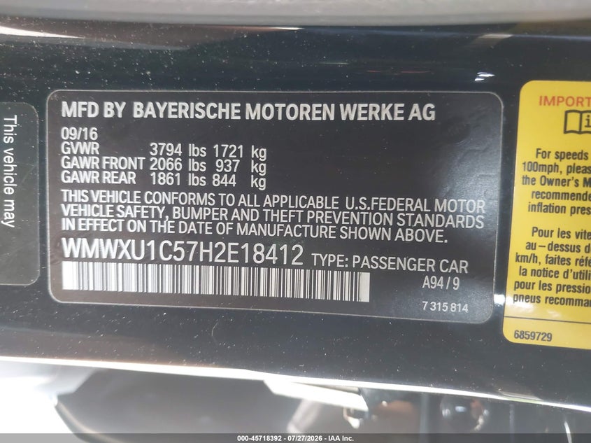 2017 Mini Hard top VIN WMWXU1C57H2E18412 IAAI salvage auction — WATER/FLOOD, Wait Title, sold $700 on 2026-08-19 (photo 9)
