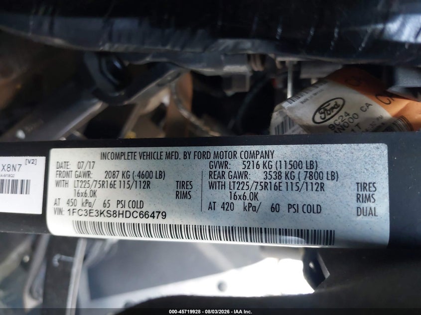 2017 Ford E-350 VIN 1FC3E3KS8HDC66479 IAAI salvage auction — NORMAL WEAR, SF97 (California), sold $11,250 on 2026-08-25 (photo 9)