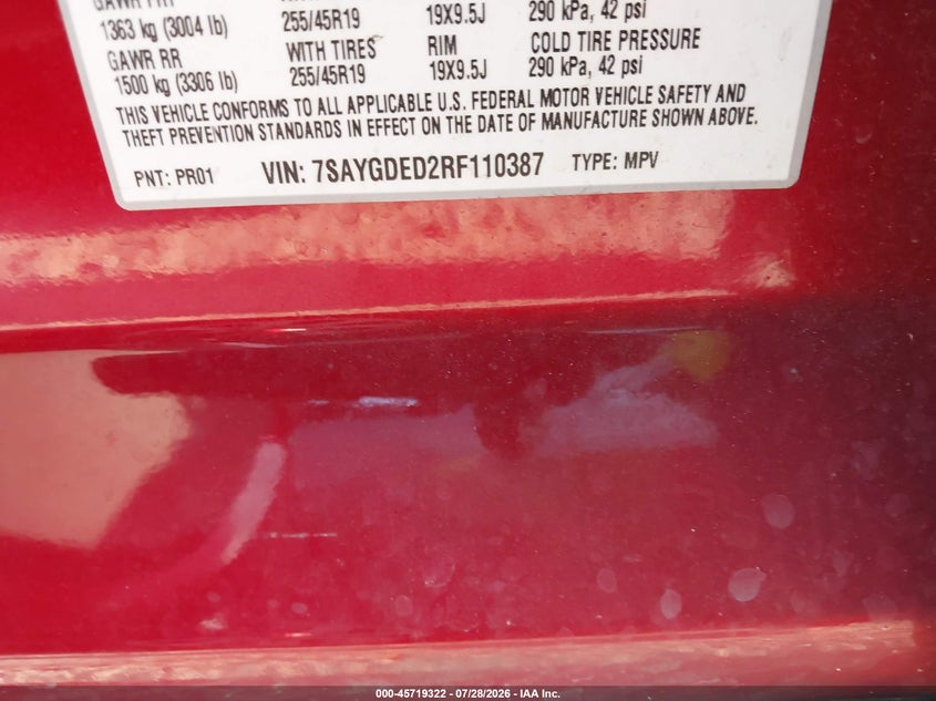 2024 Tesla Model y VIN 7SAYGDED2RF110387 IAAI salvage auction — FRONT END, Salvage Title, sold $10,000 on 2026-08-27 (photo 9)