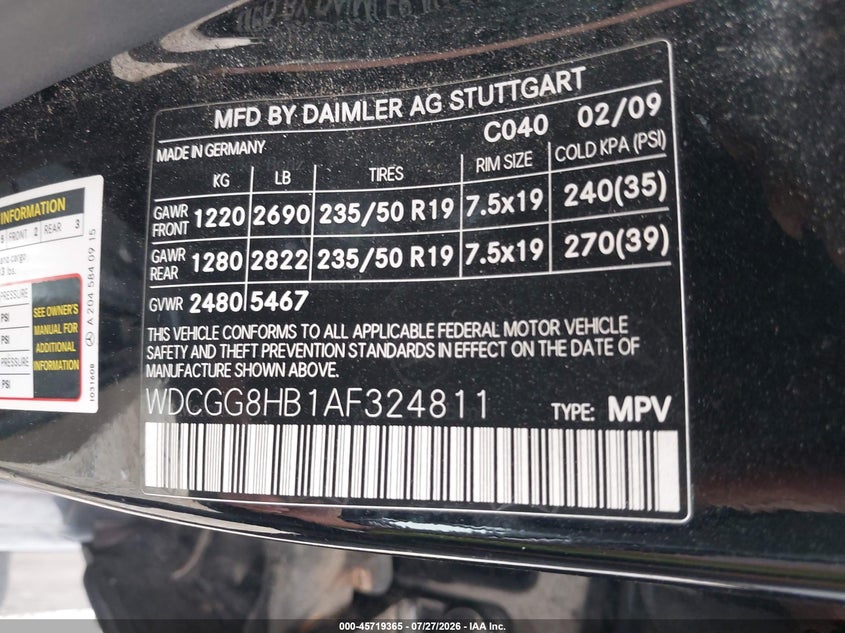 2010 Mercedes-benz Glk-class VIN WDCGG8HB1AF324811 IAAI salvage auction — FRONT END, Salvage (Ohio), sold $1,150 on 2026-08-14 (photo 9)