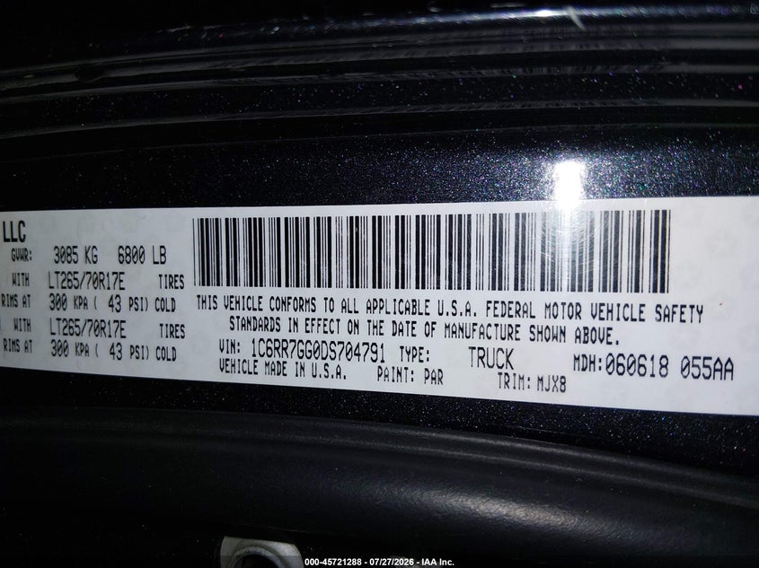 2013 Ram 1500 VIN 1C6RR7GG0DS704791 IAAI salvage auction — FRONT END, Salvage (Idaho), sold $900 on 2026-08-13 (photo 9)