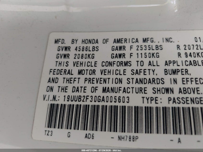 2016 Acura Tlx VIN 19UUB2F30GA005603 IAAI salvage auction — WATER/FLOOD, Wait Title, sold $1,250 on 2026-09-28 (photo 9)