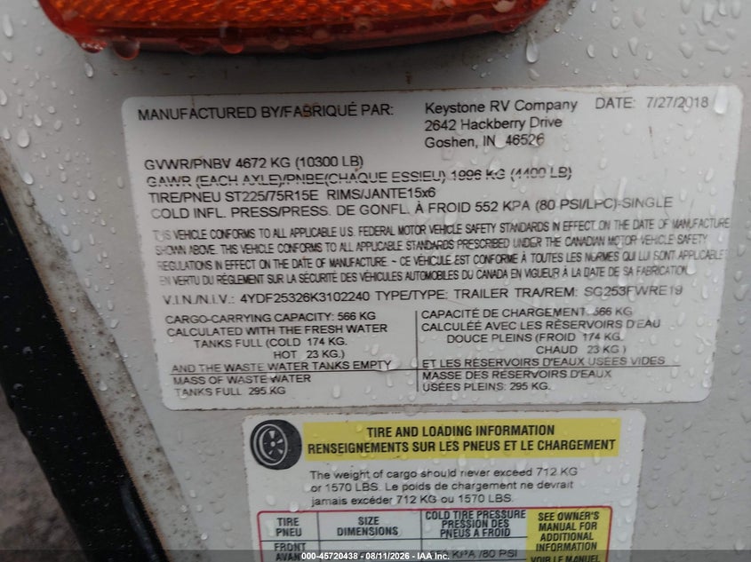 2019 Mercedes-benz VIN 4YDF25326K3102240 IAAI salvage auction — WATER/FLOOD, Salvage (West Virginia), sold $2,550 on 2026-09-10 (photo 9)