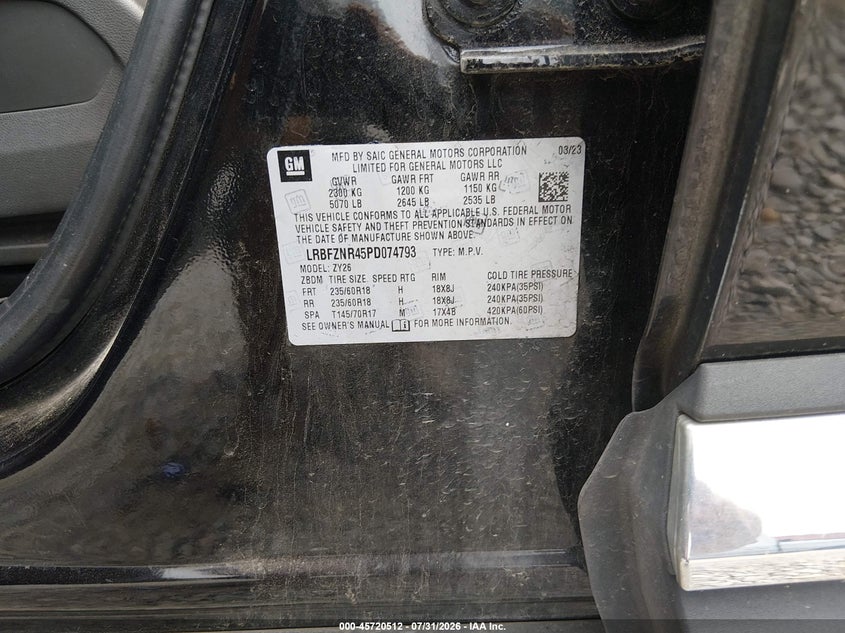 2023 Buick Envision VIN LRBFZNR45PD074793 IAAI salvage auction — REAR END, Wait Title, sold $6,200 on 2026-09-04 (photo 9)