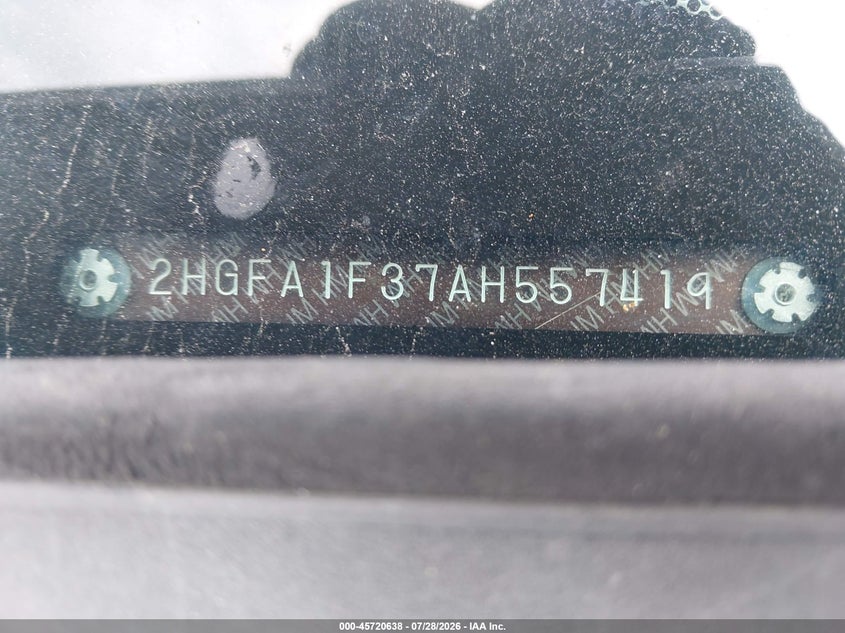 2010 Honda Civic VIN 2HGFA1F37AH557419 IAAI salvage auction — FRONT & REAR, Clear (Massachusetts), sold $675 on 2026-08-03 (photo 9)