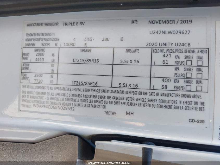 2019 Mercedes-benz Sprinter VIN WDAPF4CD6KN029532 IAAI salvage auction — NORMAL WEAR, Wait Title, sold $83,000 on 2026-09-04 (photo 9)