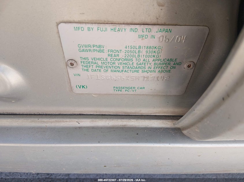 2005 Subaru Forester VIN JF1SG656X5H718142 IAAI salvage auction — FRONT END, Salvage (Texas), sold $300 on 2026-09-08 (photo 9)