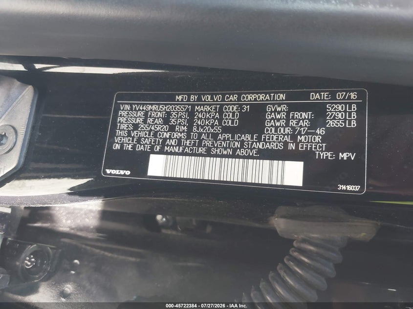 2017 Volvo Xc60 VIN YV449MRU5H2035571 IAAI salvage auction — NORMAL WEAR, Clear - Dealer Only (California), sold $100 on 2026-08-18 (photo 9)