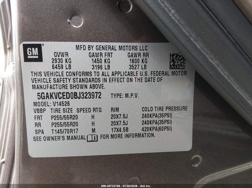 2011 Buick Enclave VIN 5GAKVCED0BJ323972 IAAI salvage auction — RIGHT FRONT, Salvage (Oregon), sold $2,450 on 2026-09-06 (photo 9)