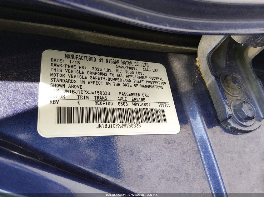 2018 Nissan Rogue VIN JN1BJ1CPXJW150333 IAAI salvage auction — REAR END, Salvage Certificate (California), sold $1,100 on 2026-08-02 (photo 9)