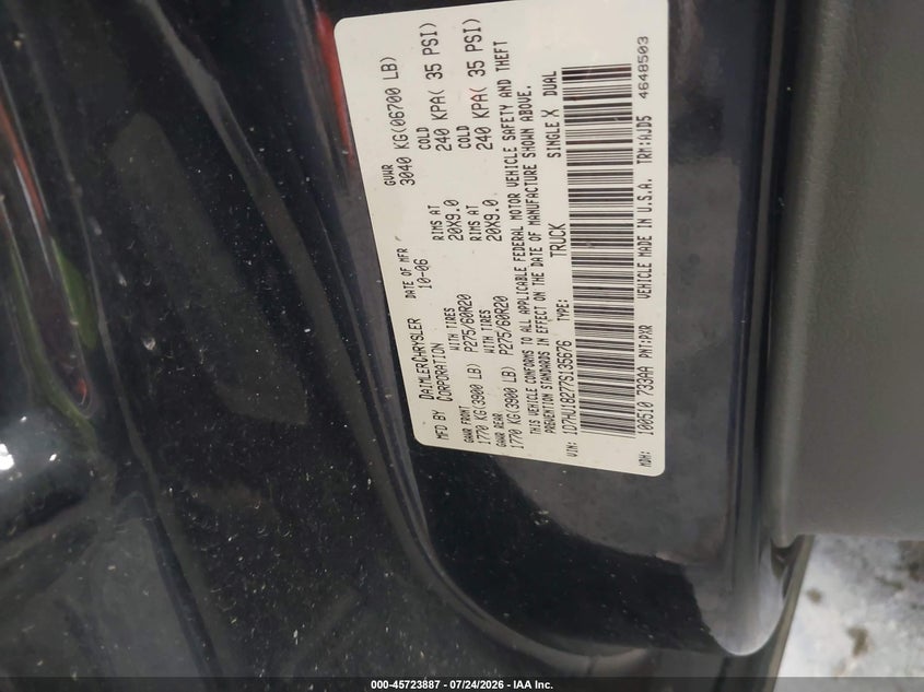 2007 Dodge Ram 1500 VIN 1D7HU18277S135676 IAAI salvage auction — RIGHT REAR, Bill Of Sale (Alaska), sold $825 on 2026-08-01 (photo 9)