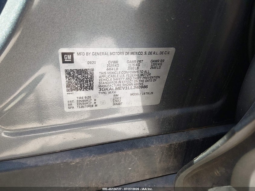 2020 Gmc Terrain VIN 3GKALMEV1LL340986 IAAI salvage auction — SIDE, Salvage (Missouri), sold $3,200 on 2026-08-29 (photo 9)