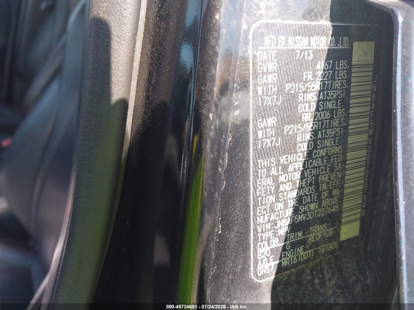 2013 Nissan Juke VIN JN8AF5MV3DT227648 IAAI salvage auction — FRONT END, Clear (New York), sold $25 on 2026-07-30 (photo 9)